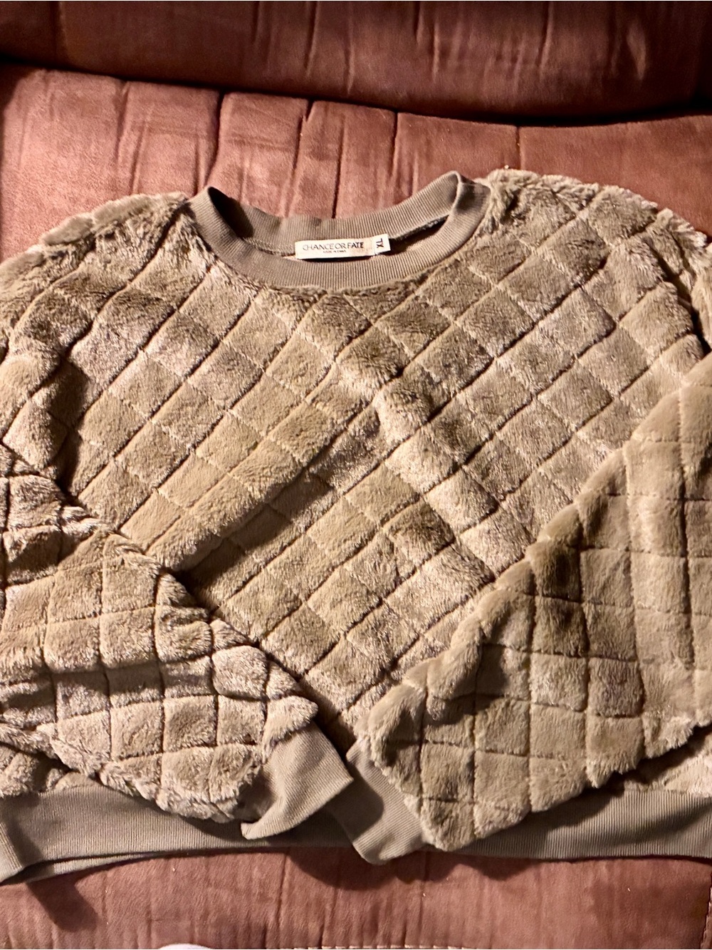Chance or Fate Quilted Plush Crewneck Sweater - Olive Green
